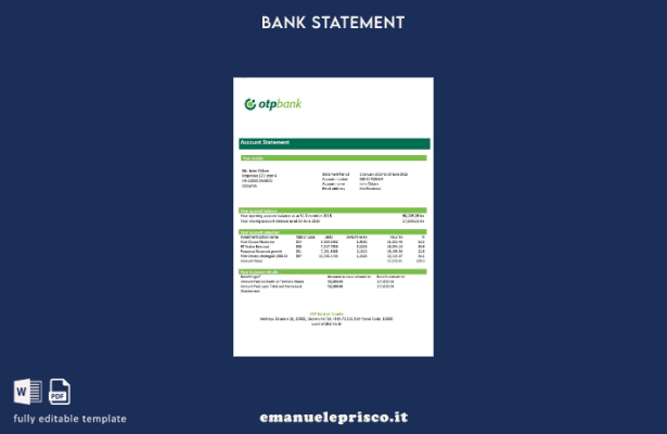 modello word di estratto conto bancario OTP Croazia in stile verificato